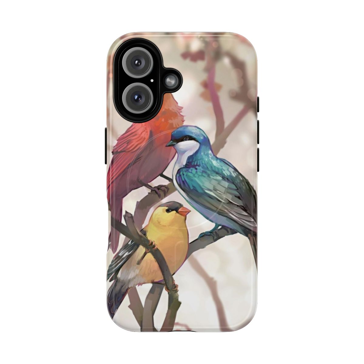 Vibrant and durable magnetic phone cases featuring a variety of birds in nature-inspired designs.