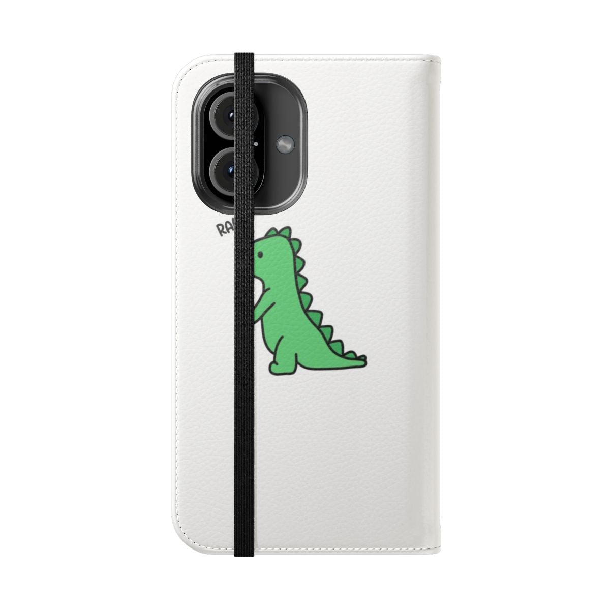 Cute dinosaur-themed phone case with a small flip cover design - Folded Front