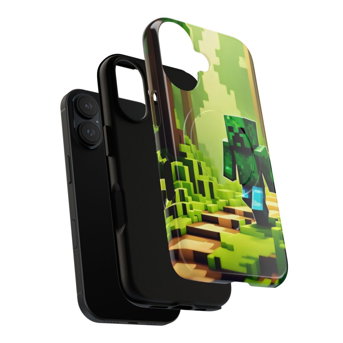 Pixel art creeper design on a durable, magnetic phone case - Layers