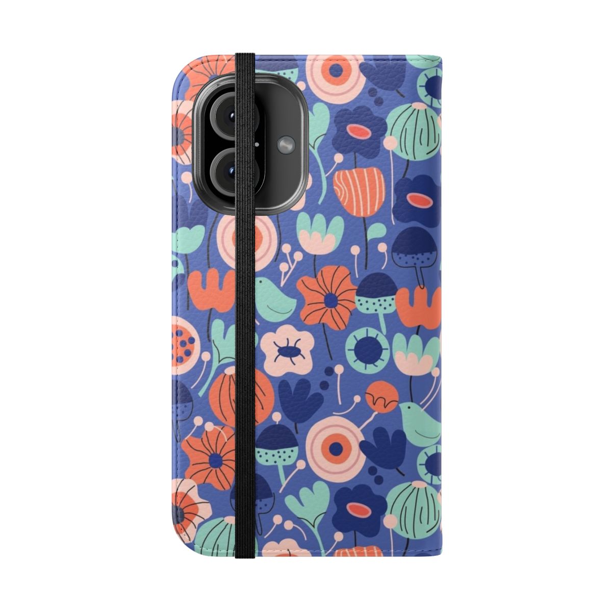 Vibrant blue garden floral phone case with beautiful botanical pattern - Folded Front