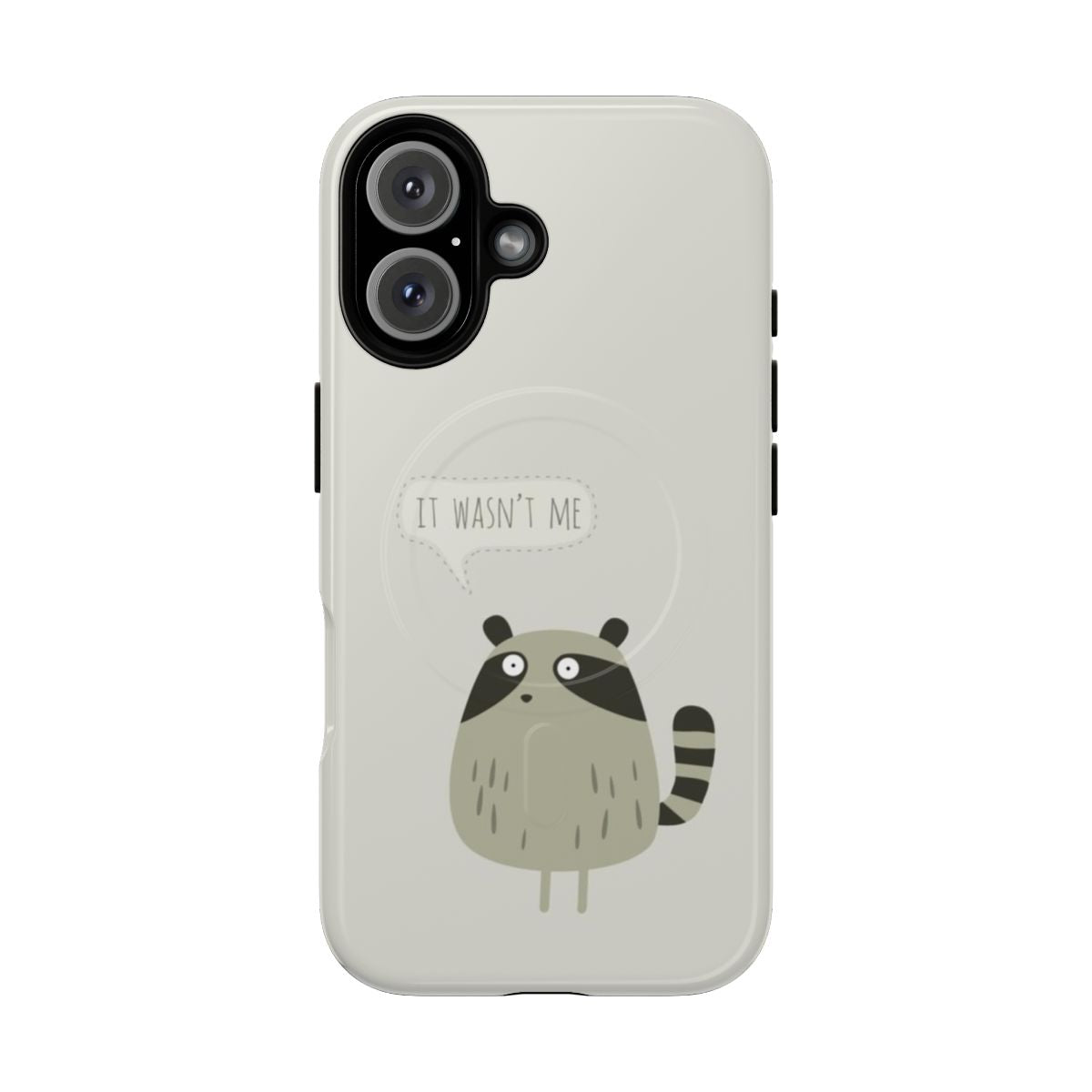 A durable magnetic phone case featuring a cute raccoon design for nature enthusiasts.