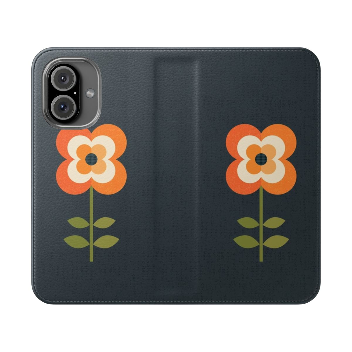 Vintage-inspired orange and charcoal floral pattern phone case