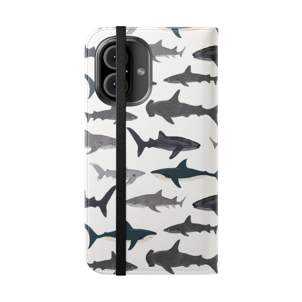 Colorful illustration of a shark on a phone case. - Folded Front