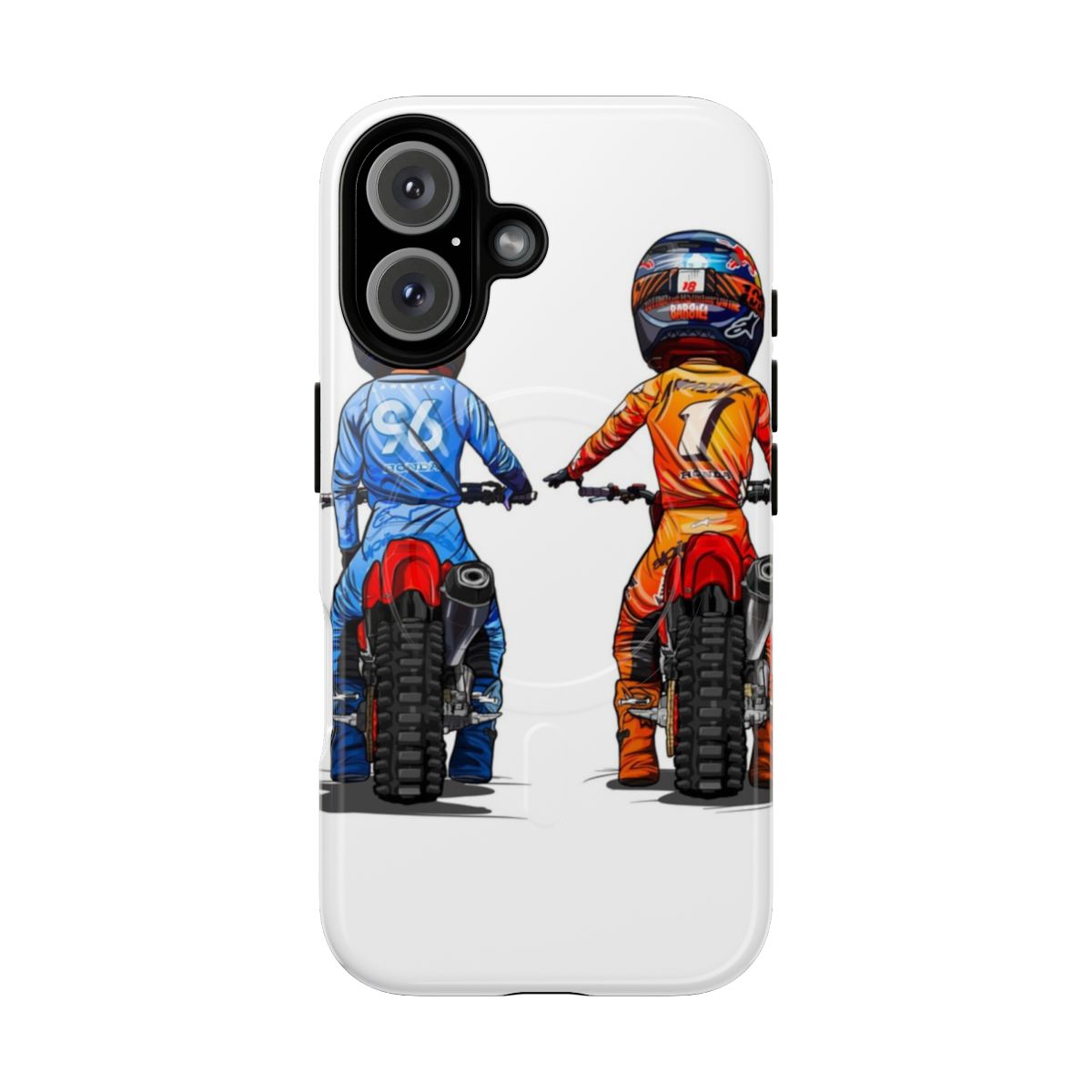 Durable and stylish phone case with a cartoon design, perfect for dirt bike and motorcycle enthusiasts.