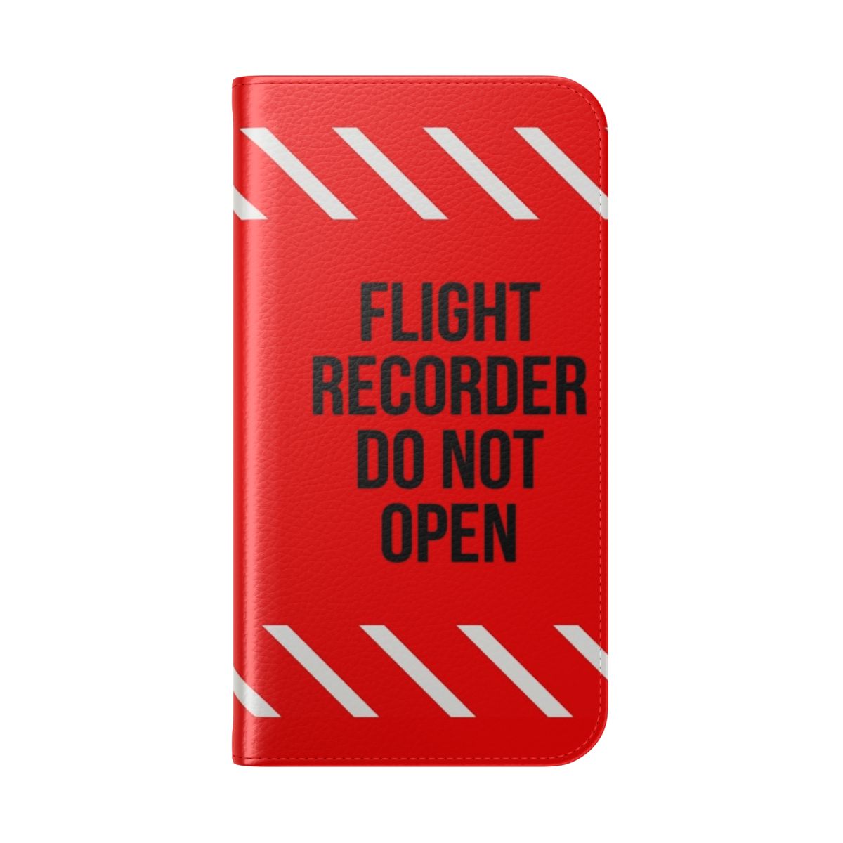 Flip cover phone case with an aviation-inspired "Flight Recorder" design - Folded Back