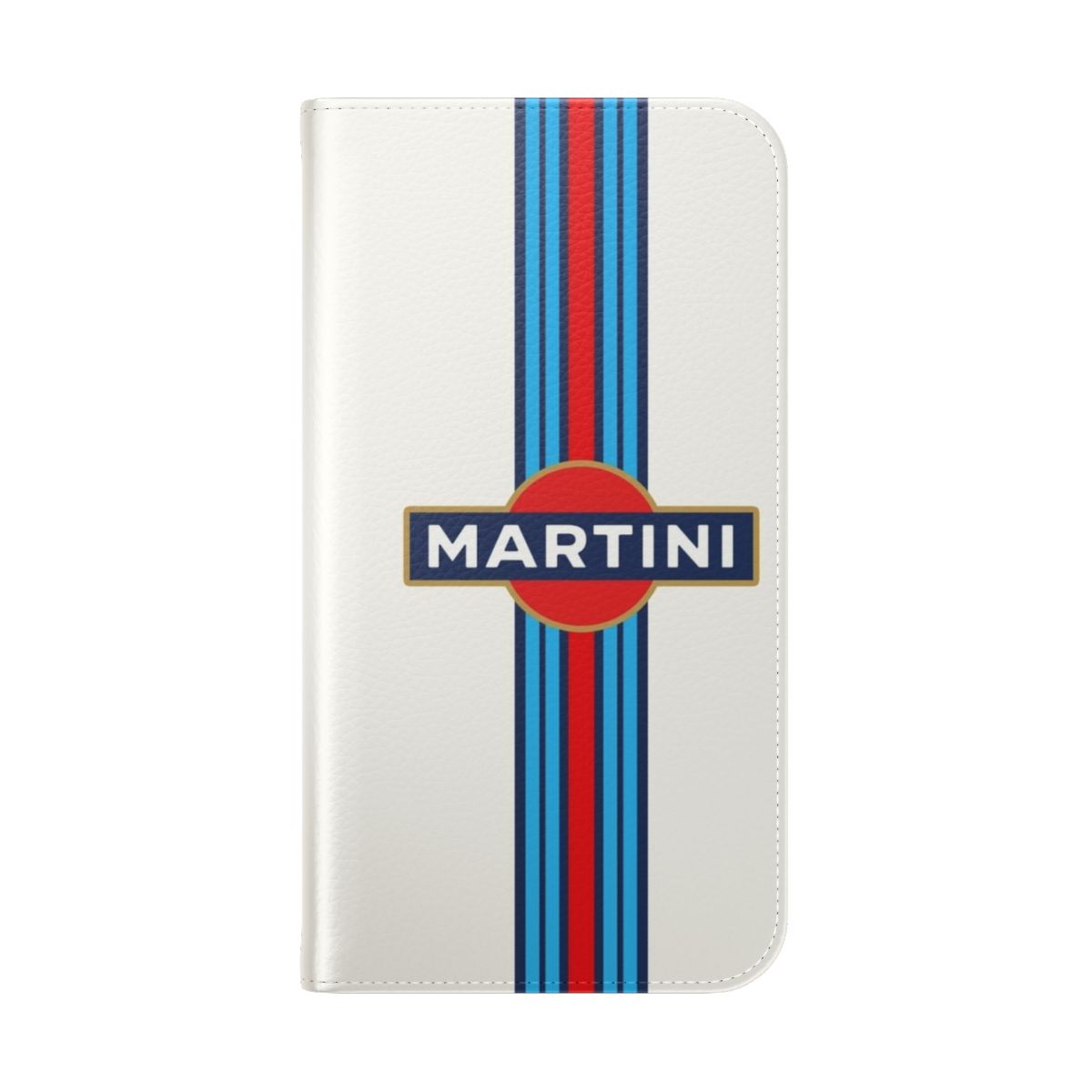 Martini racing inspired phone case with a sporty and stylish flip cover design - Folded Back