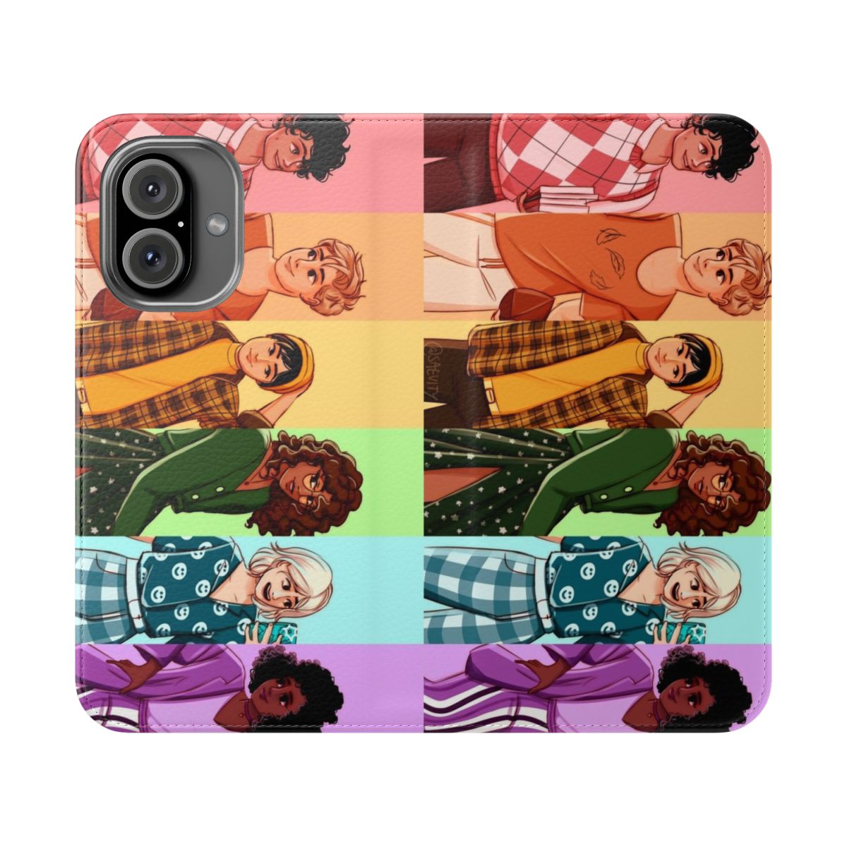 Colorful Heartstopper-themed flip cover phone case