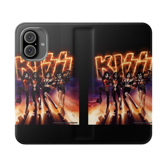 KISS inspired Destroyer album fire logo printed on a mobile phone flip cover case