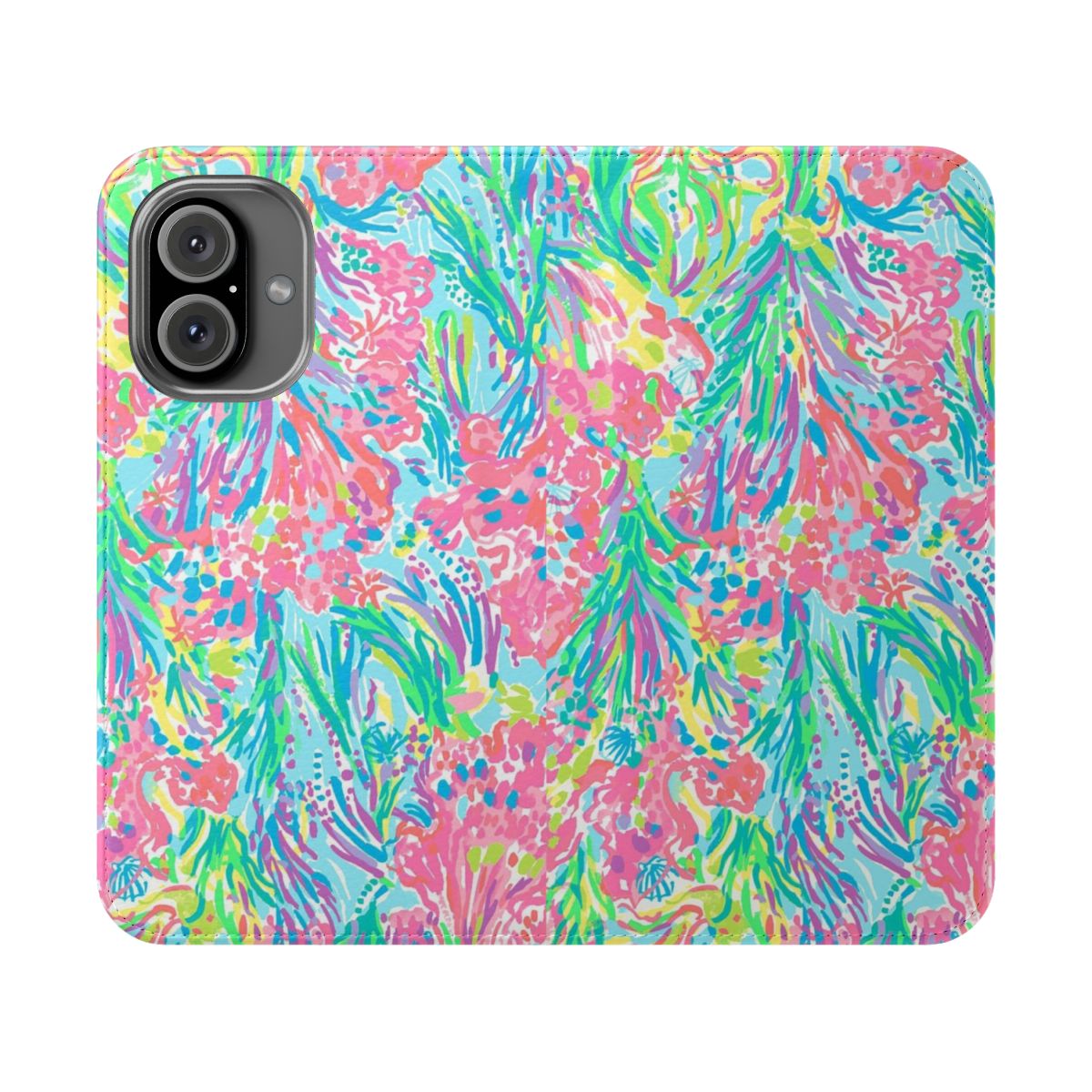 Soft rainbow-colored geometric abstract pattern on a flip cover phone case