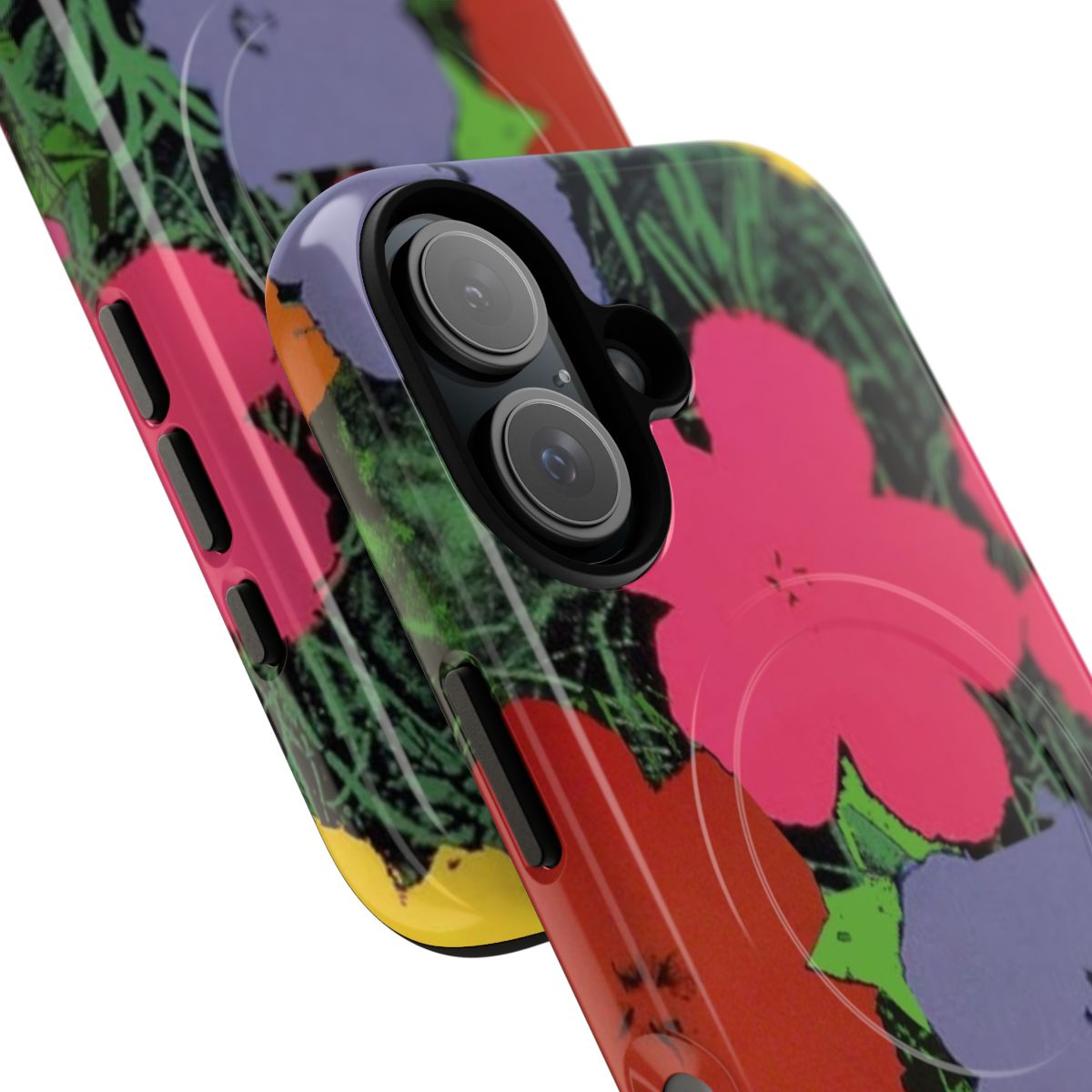 Colorful floral pop art design on a durable magnetic phone case - Detail