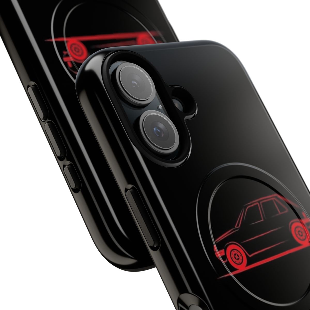 Peugeot 205 inspired magnetic phone case with classic car silhouette design - Detail