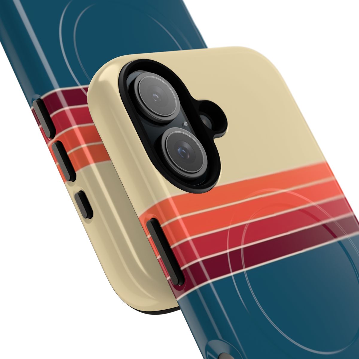 Vintage 70s inspired striped phone case with a bold, colorful, and textured design - Detail