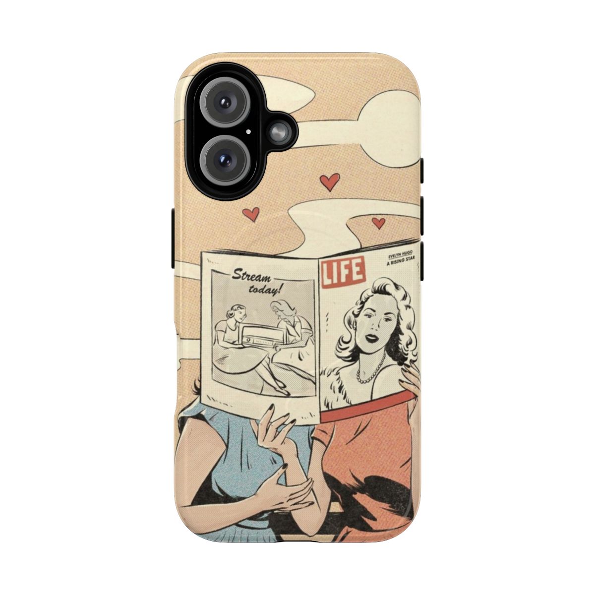 Vintage-inspired phone case with retro, sapphic-themed artwork