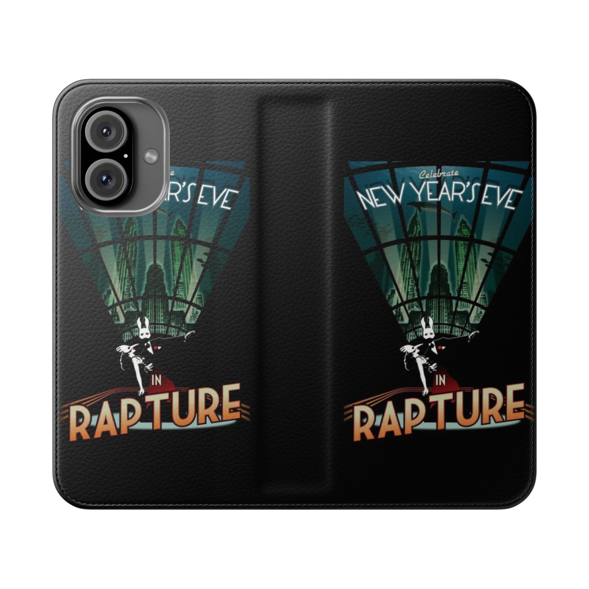 Bioshock-inspired flip phone case with Rapture city art