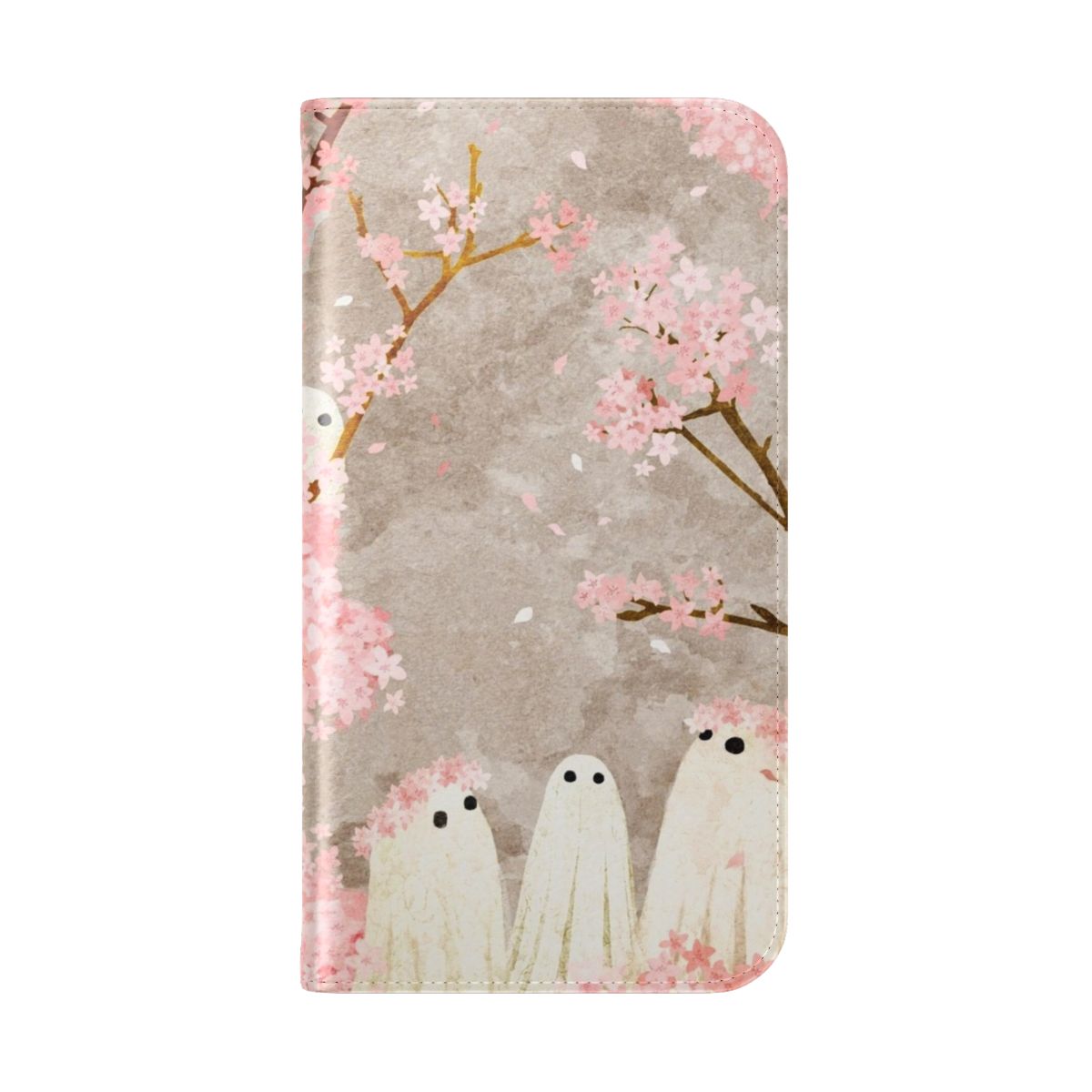 Enchanting cherry blossom floral phone case with ghostly Japanese-inspired design - Folded Back