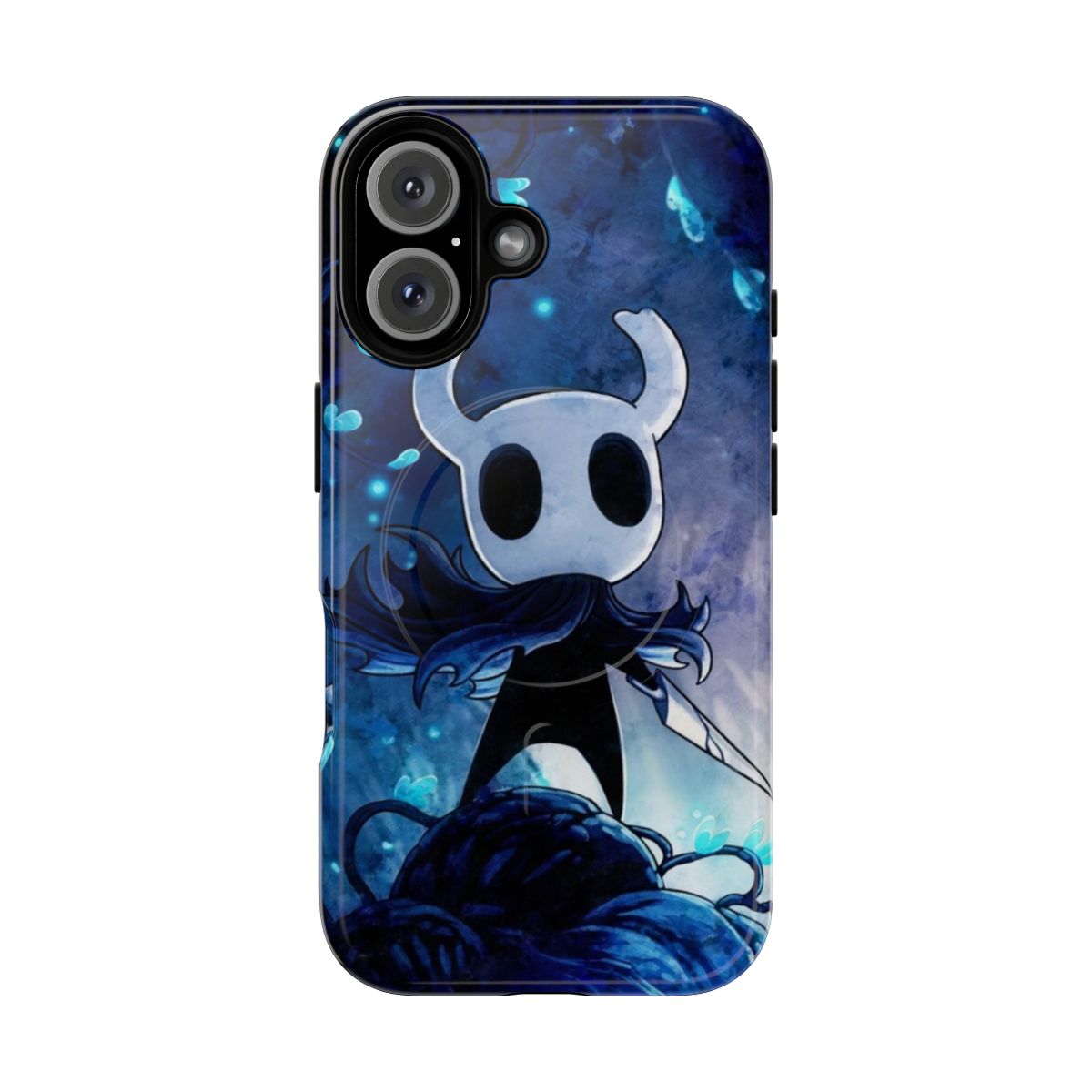 Hollow Knight-inspired phone case featuring Hornet and Grimm Troupe map design