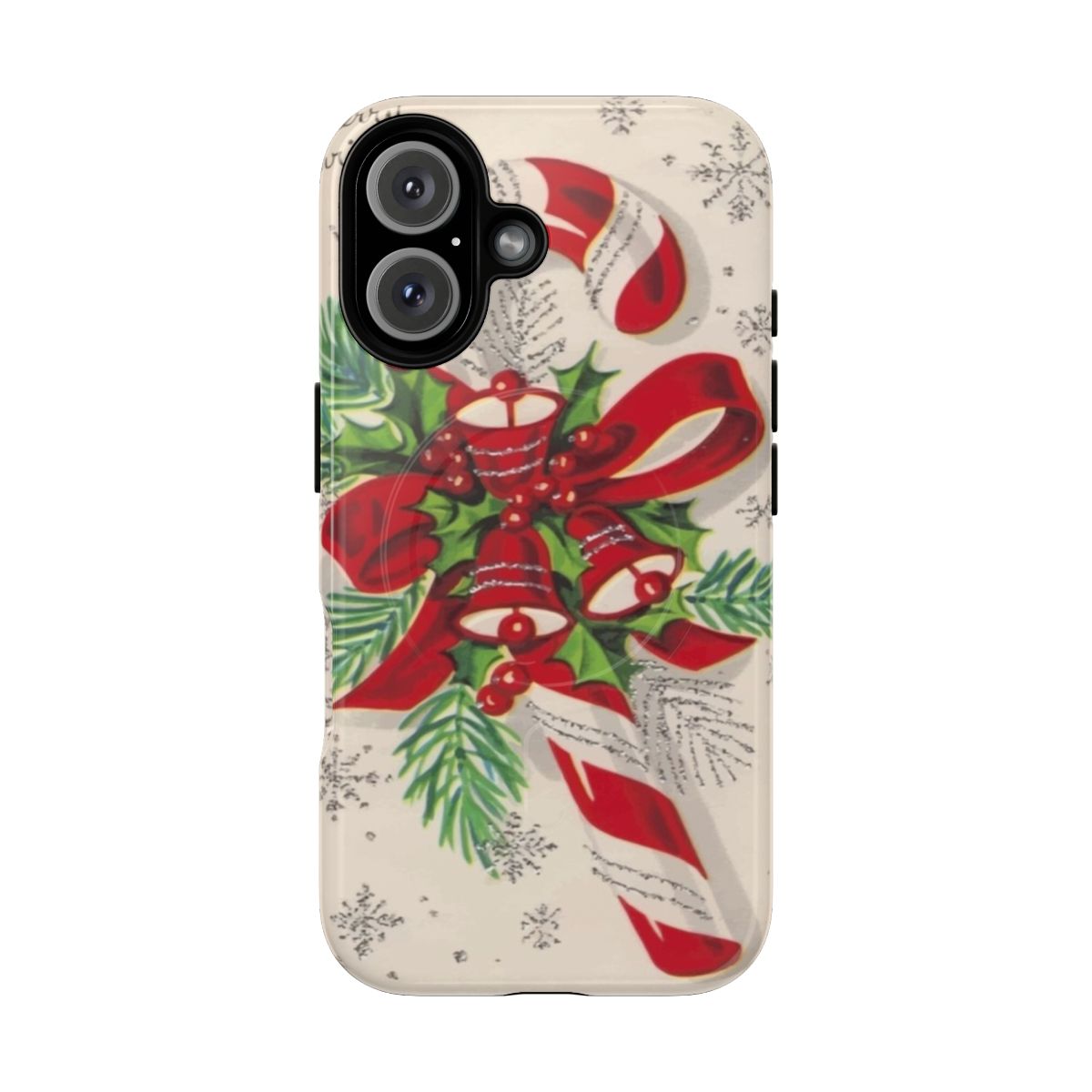 A vintage-inspired red and white candy cane design printed on a durable, protective phone case.