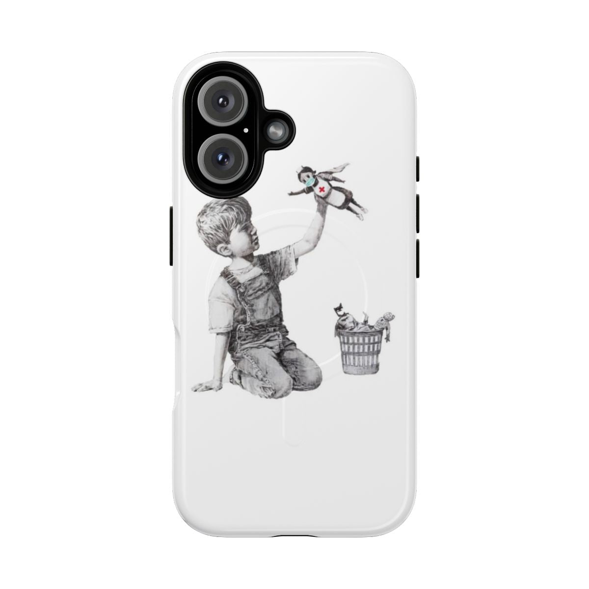 Banksy-inspired phone case featuring a tribute to nurses