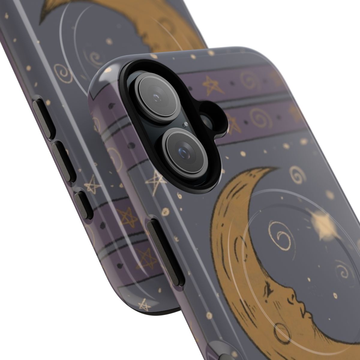 Whimsical gothic-inspired phone case with moon, stars, and fantasy elements - Detail