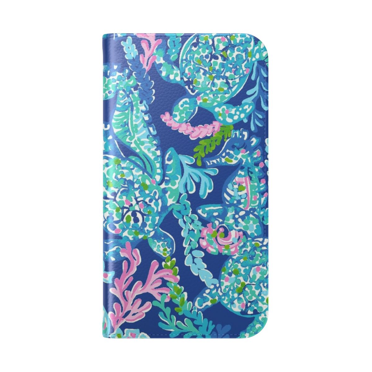 Pastel geometric phone case cover with ocean turtle and tropical leaf design - Folded Back