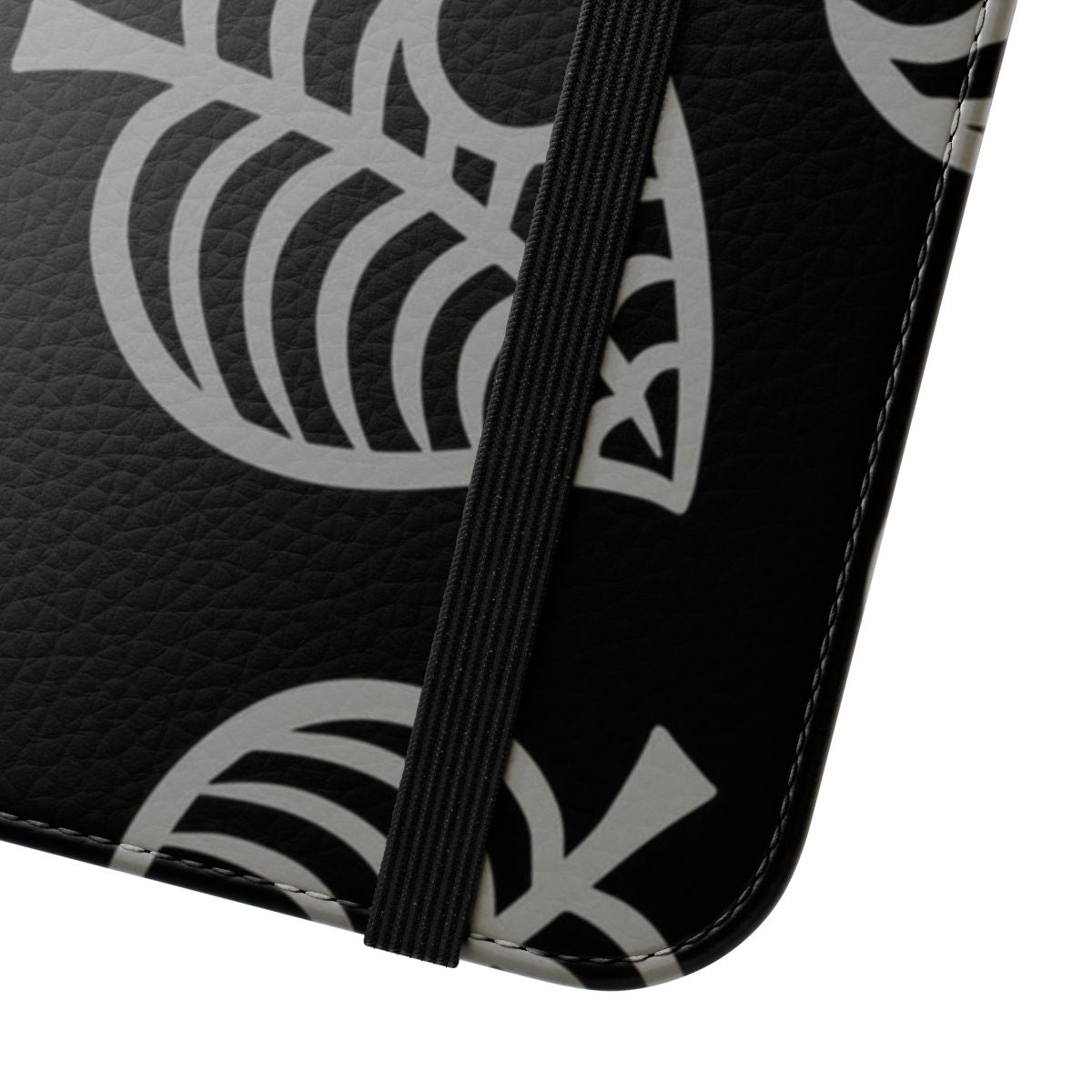 Black flip cover phone case with Animal Crossing Nook design - Close Up