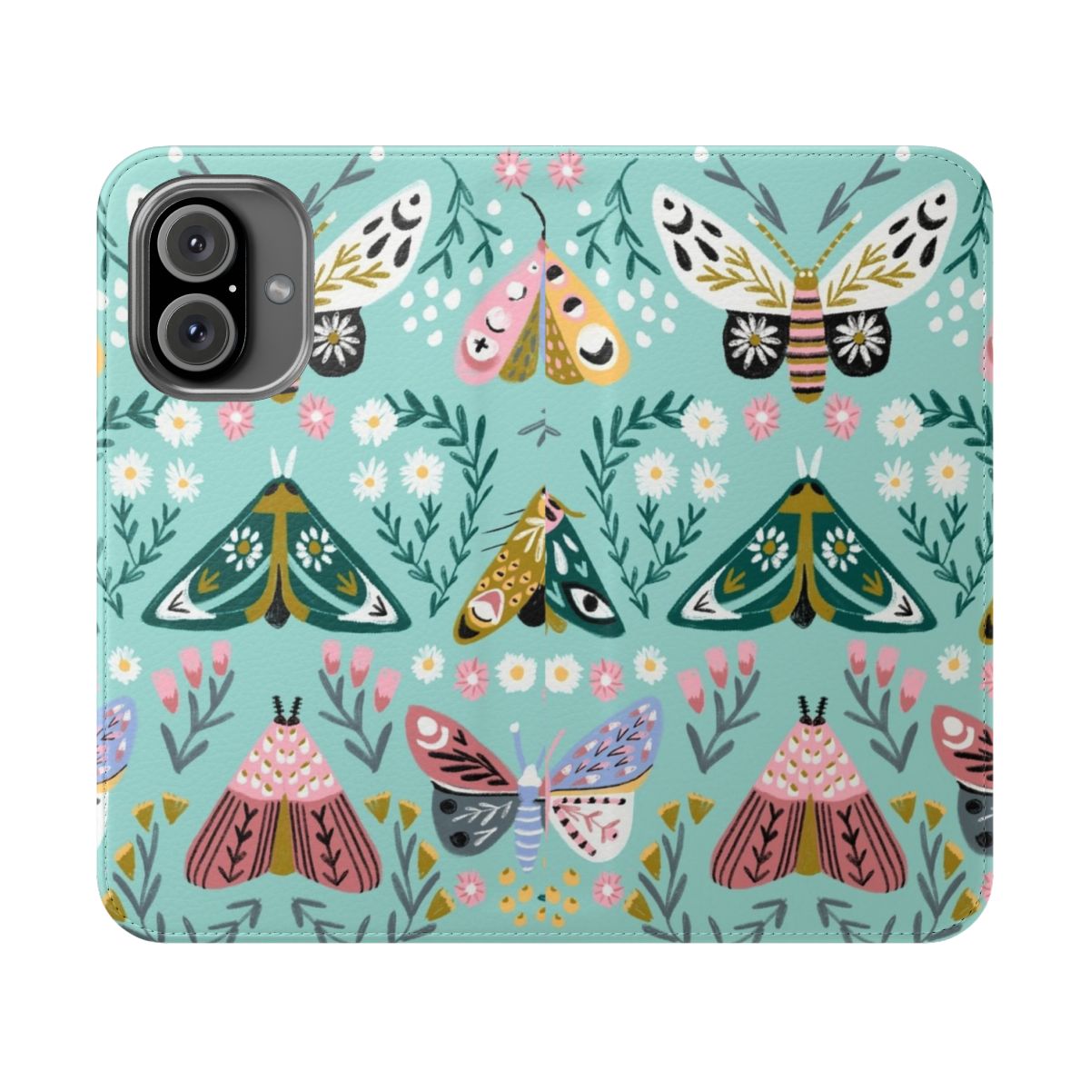 Butterfly garden floral phone case with daisies, flowers, and butterflies