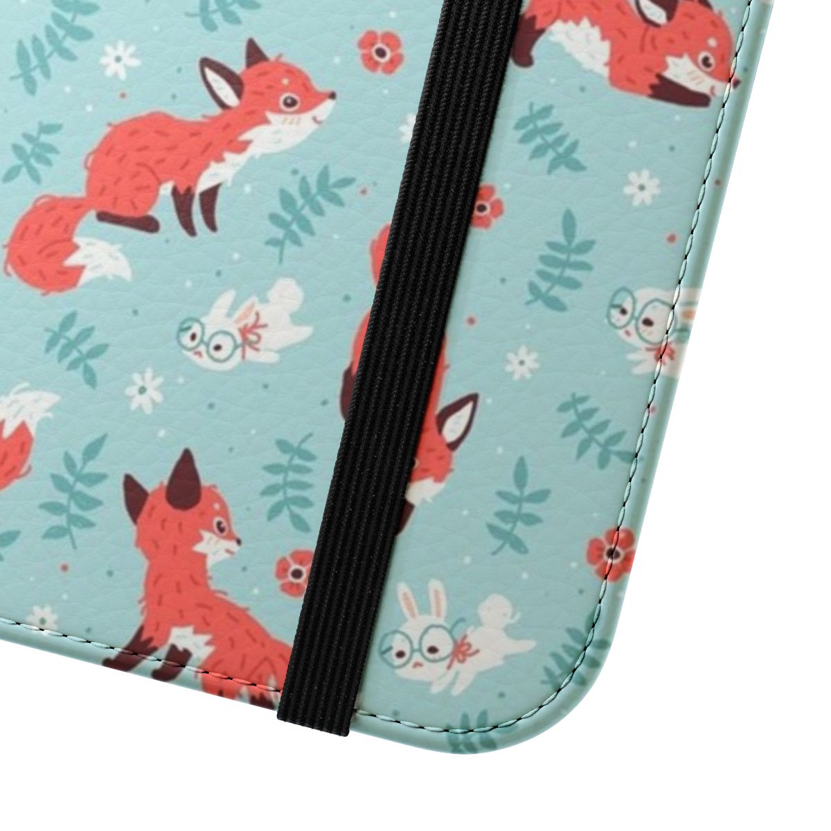 Whimsical fantasy animal phone case cover with a fox and bunny design - Close Up