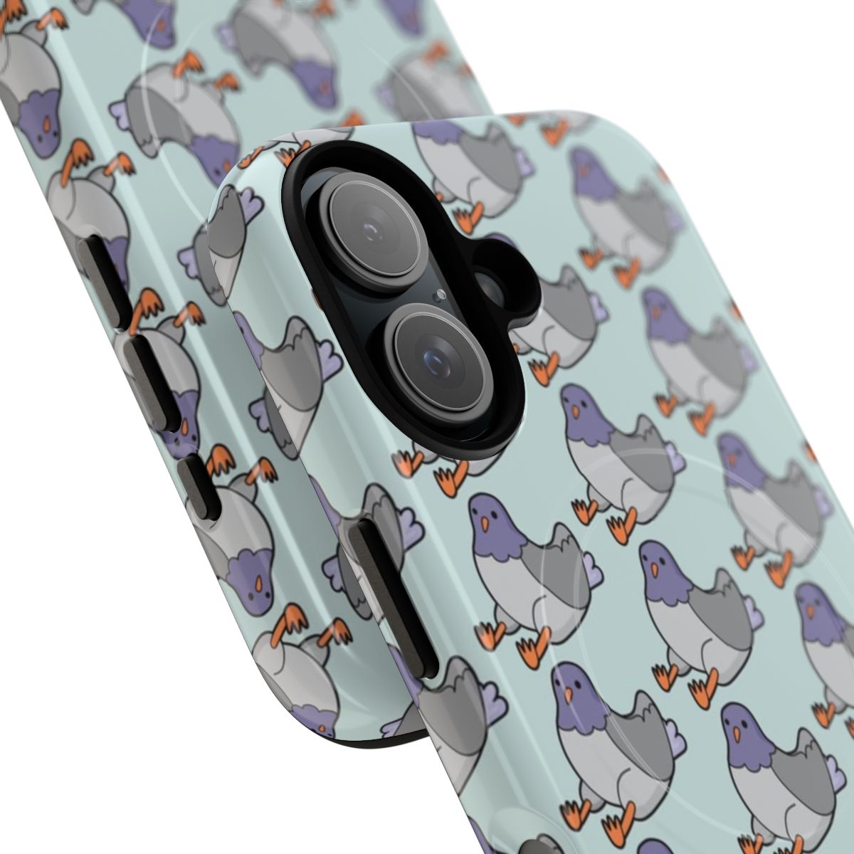 Magnetic phone case with a sitting pigeon design - Detail