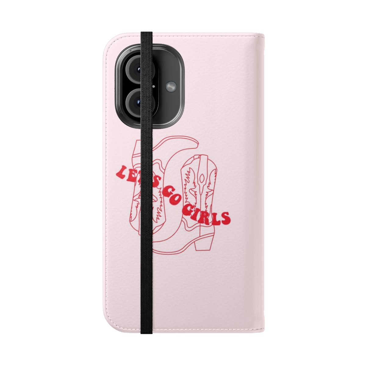 Vintage-style cowgirl boots phone case in a trendy pink and white color scheme - Folded Front