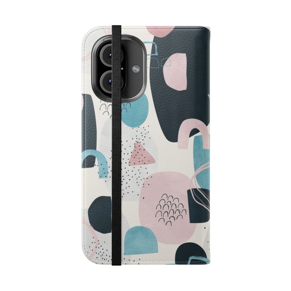 Vibrant abstract geometric pattern phone case cover in blue, pink, and minimal shapes. - Folded Front