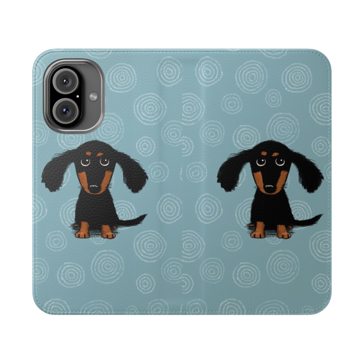 Cute black and tan dachshund puppy dog on a flip cover phone case