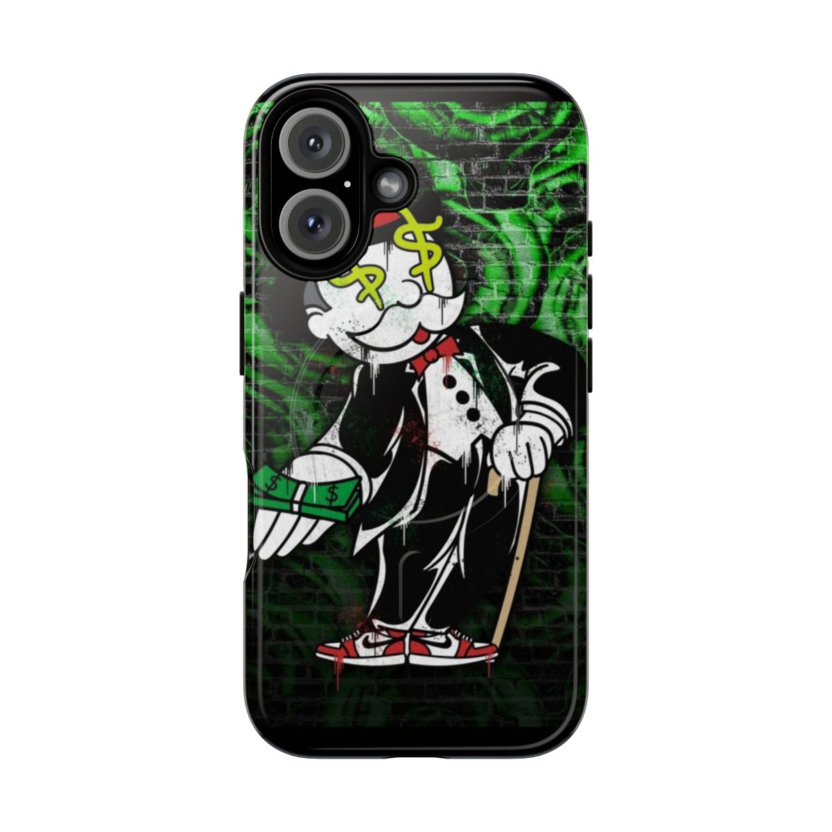 Stylish phone case with a money-themed design, perfect for Monopoly enthusiasts and those seeking a luxurious, wealthy look.