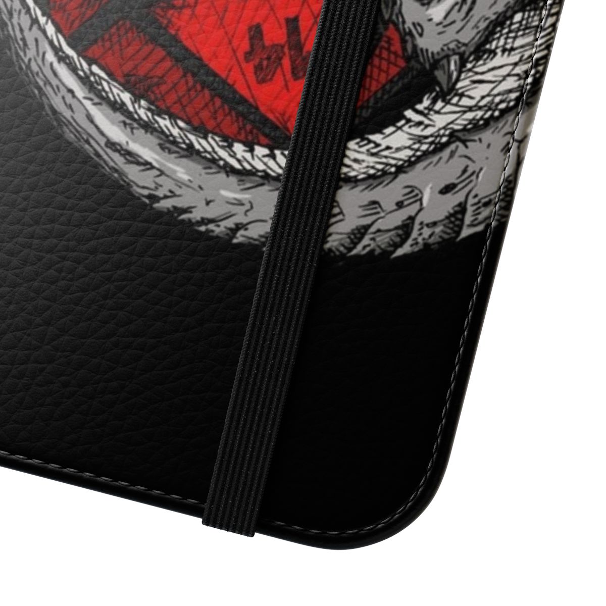 Silver and red flip cover phone case featuring a mythical dragon design, ideal for fans of Dungeons and Dragons and other tabletop role-playing games. - Close Up