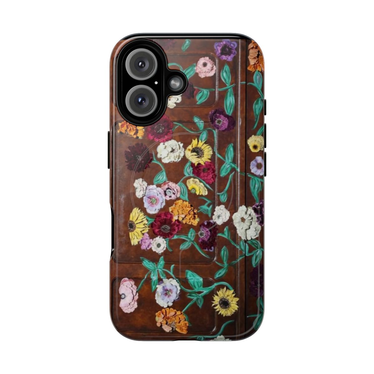 Magnetic tough phone case with a stylish Taylor Swift-inspired piano and floral design