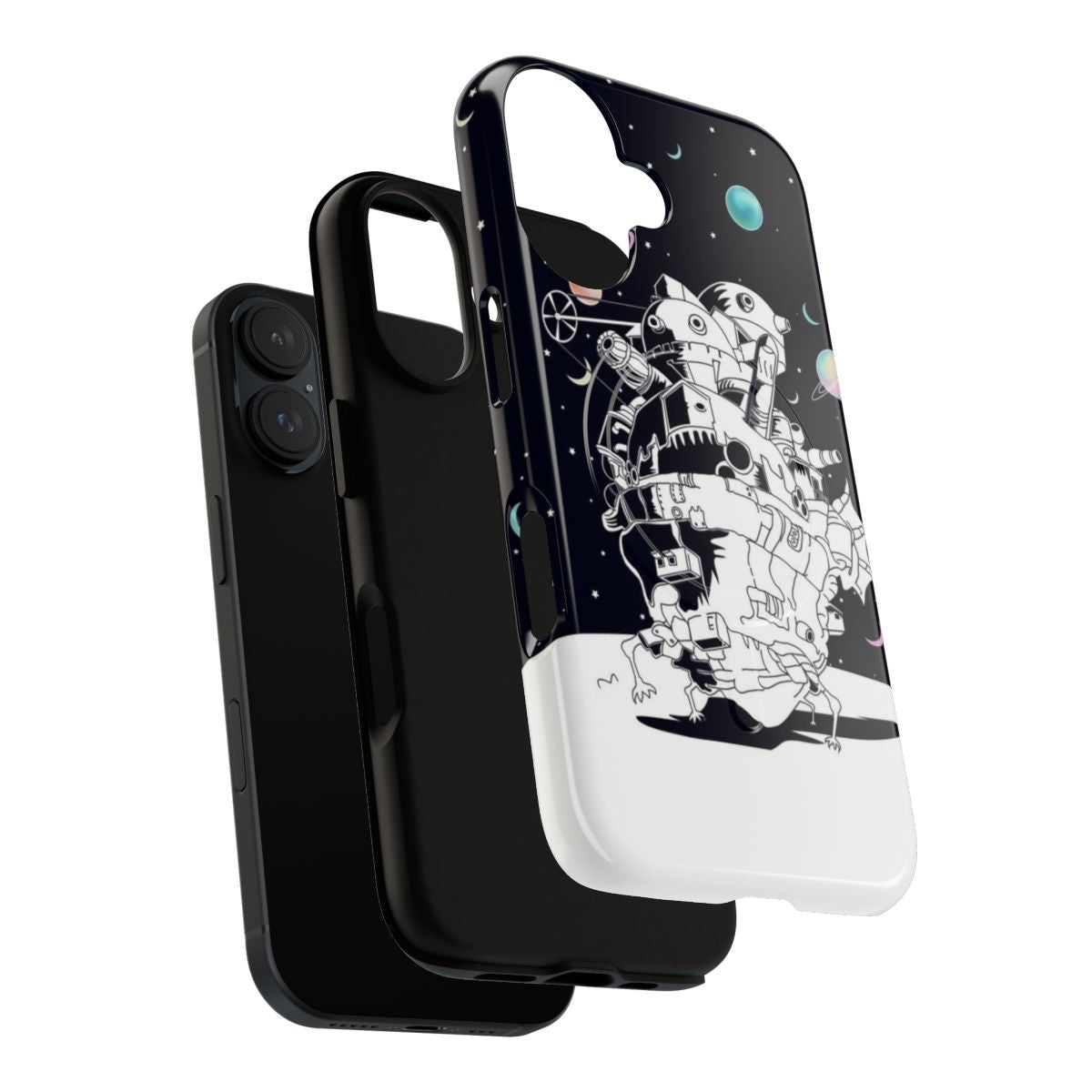 Magnetic tough phone case with a fantasy illustration of a castle in a starry night sky - Layers