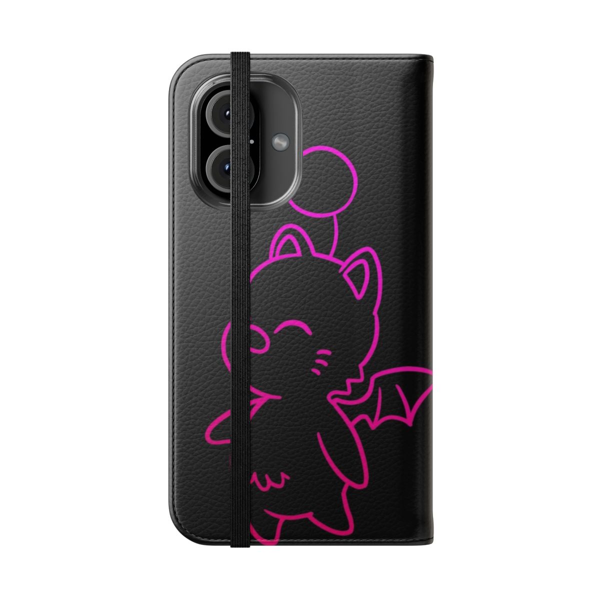 Minimalist phone case featuring a pink moogle design from the Final Fantasy video game series. - Folded Front