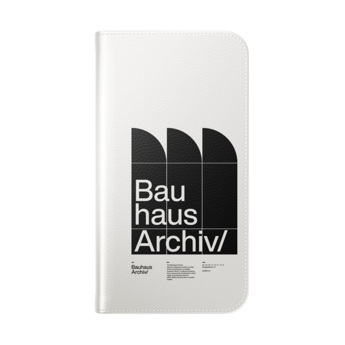 Minimalist Bauhaus-inspired flip cover phone case with modern, typographic design - Folded Back