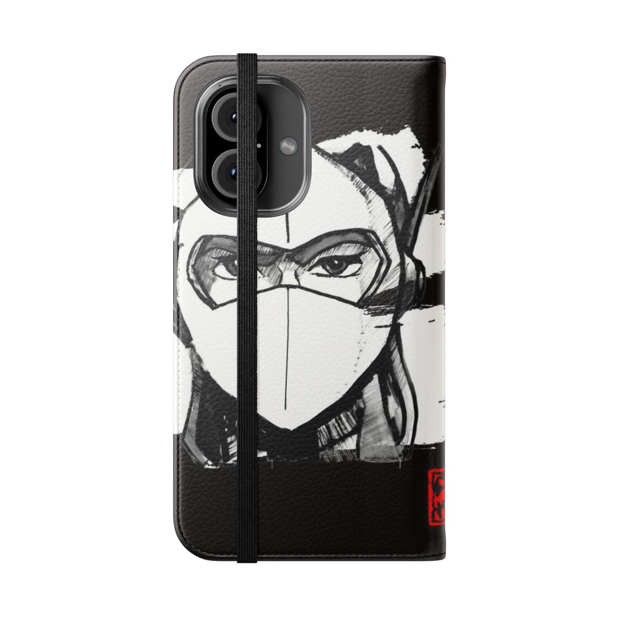 Retro-style phone case featuring anime/manga-inspired Actarus/Goldorak character design - Folded Front