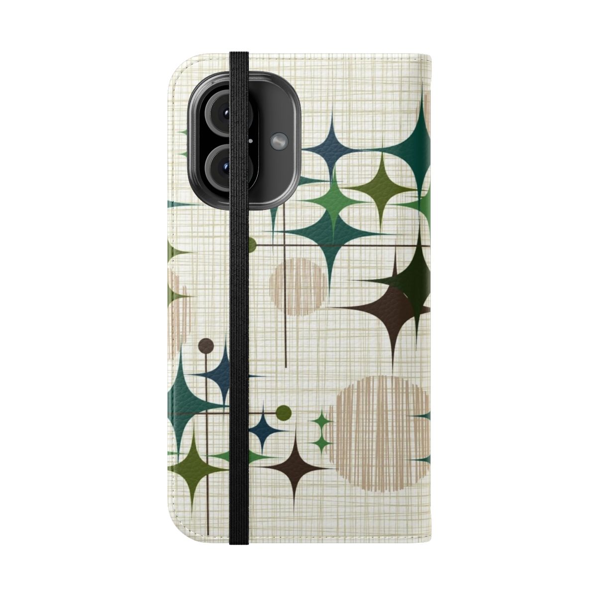 Atomic Era Starburst and Globe Pattern Flip Phone Case - Folded Front