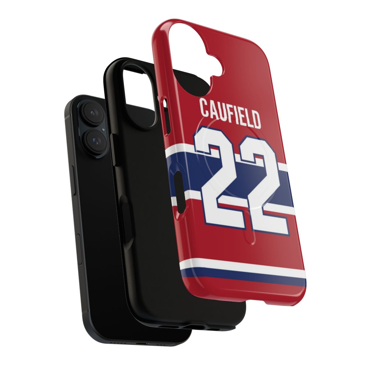 Magnetic phone case with Cole Caufield hockey player graphics and team colors - Layers