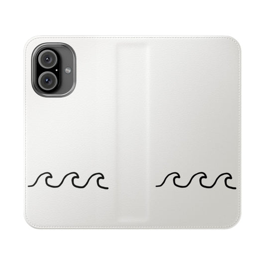 A blue and white phone case featuring a simple wave design, perfect for nature lovers and beach enthusiasts.