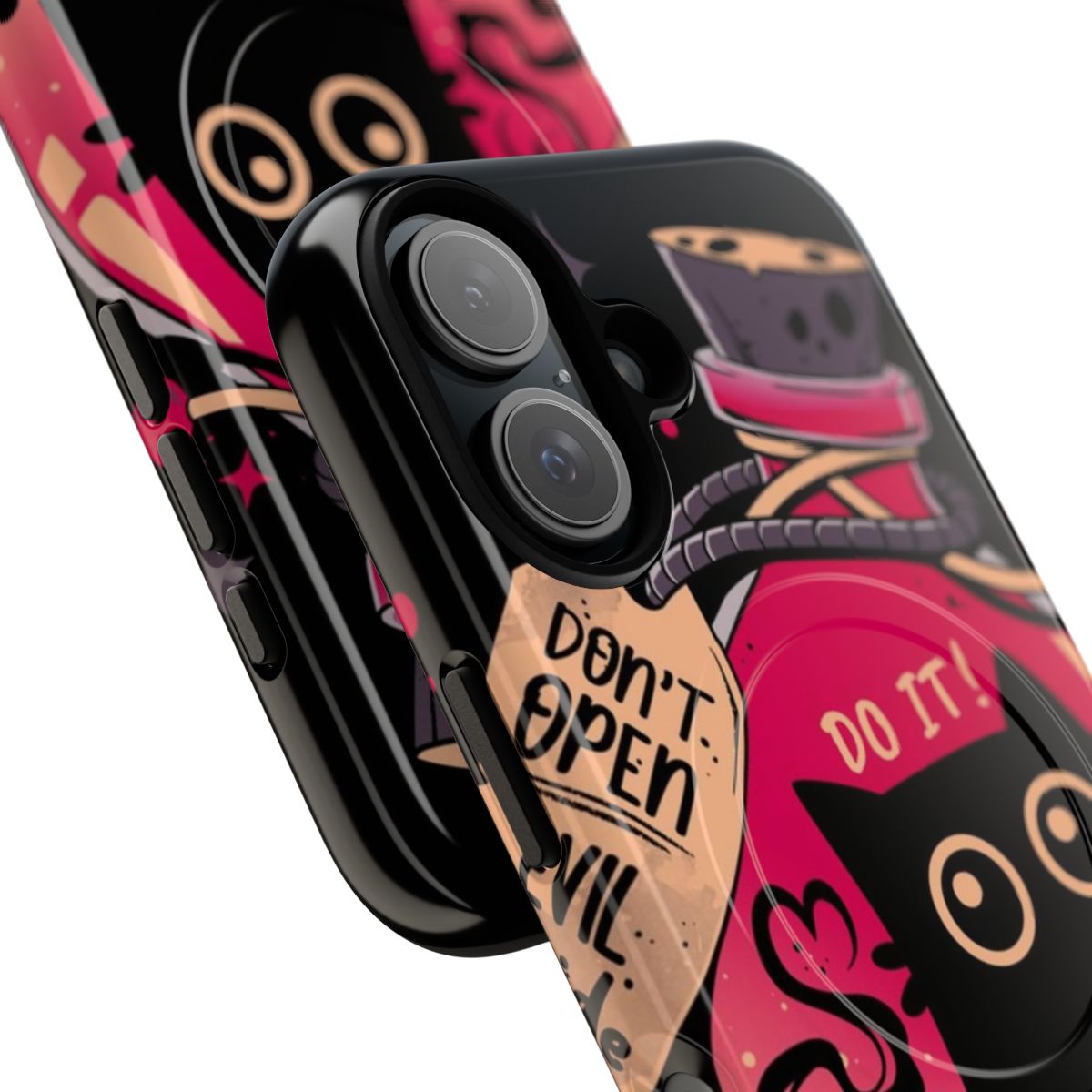 Magnetic tough phone case with a spooky black cat design - Detail