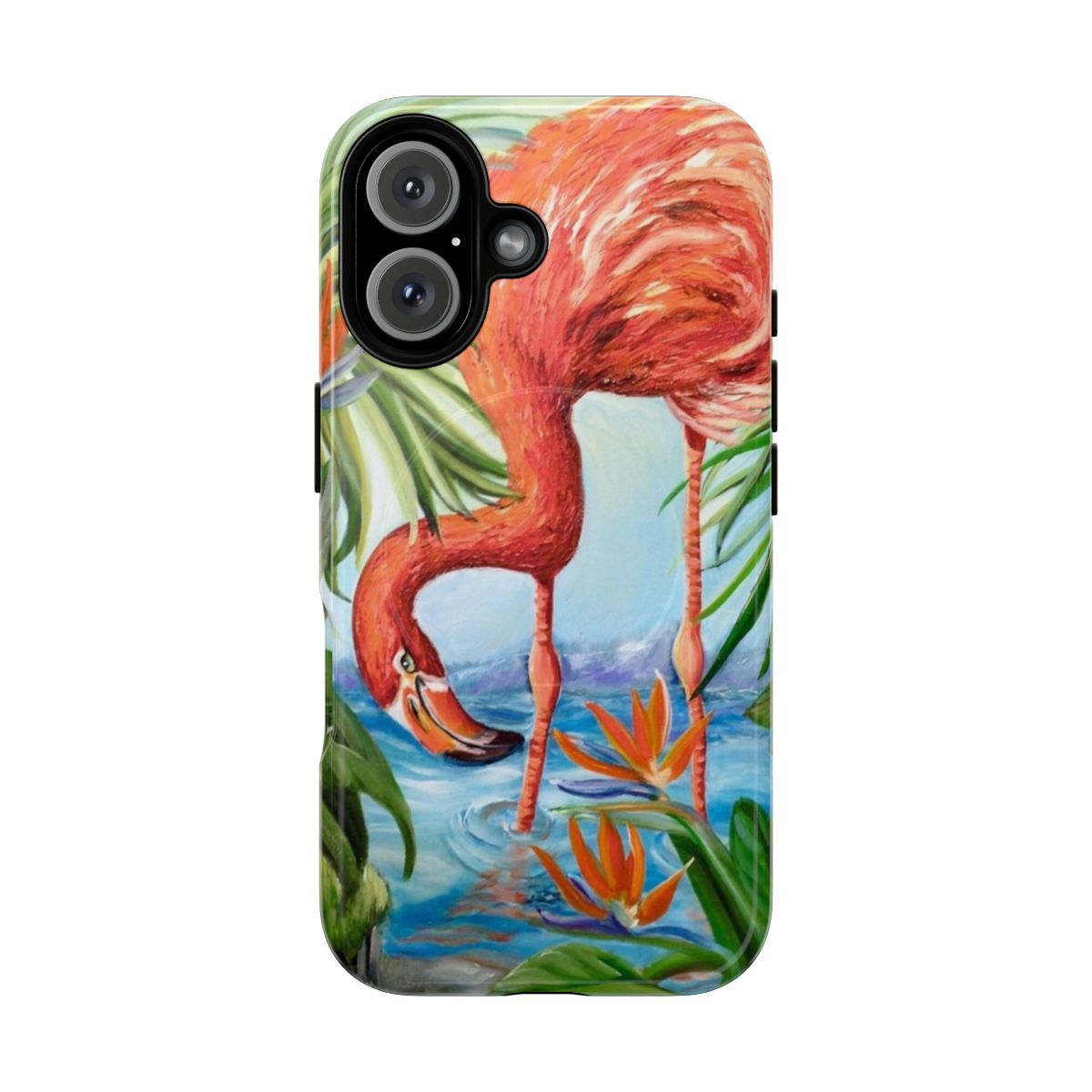 Tropical beach flamingo oil painting bird art magnetic phone case