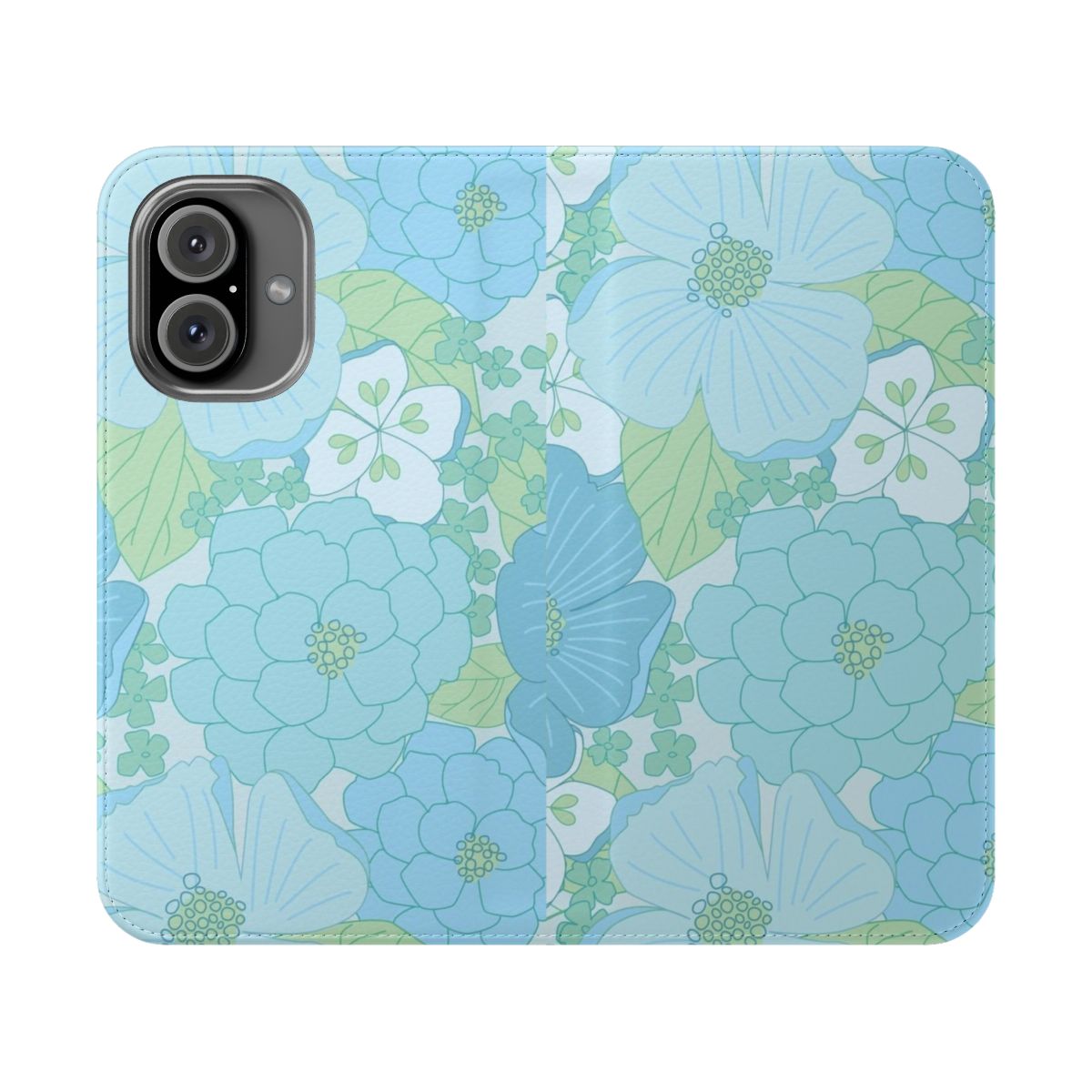 Vintage floral pattern in pastel blue and green colors on a flip cover phone case