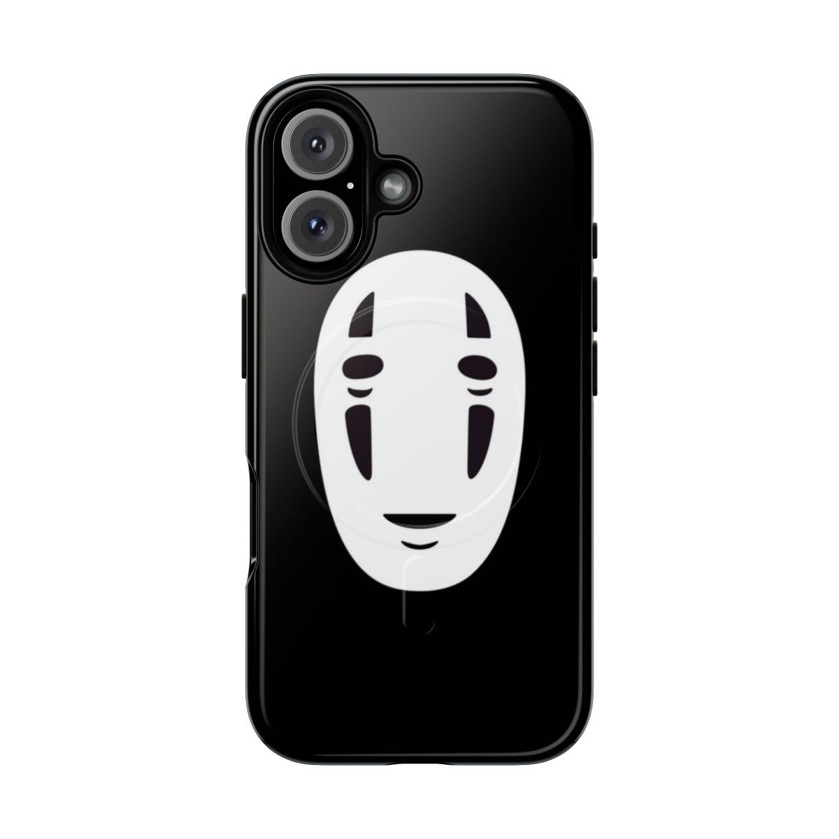 Spirited Away phone case featuring No Face character and Japanese Kanji design