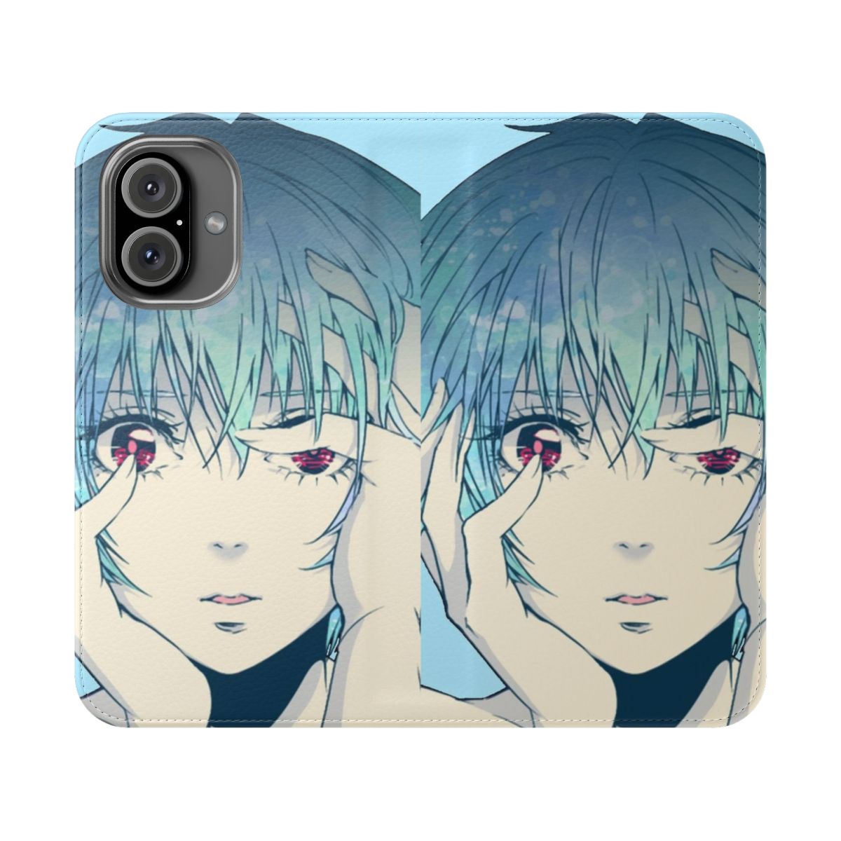 Rei Ayanami from Neon Genesis Evangelion on a blue flip cover phone case