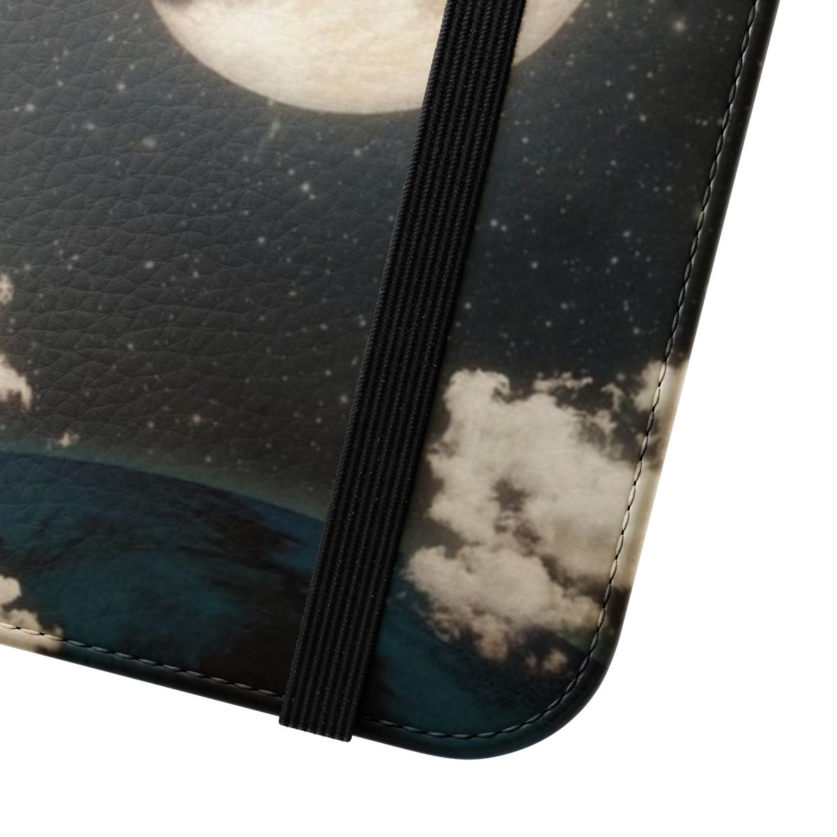 Flip phone case with an artistic depiction of the moon and space - Close Up