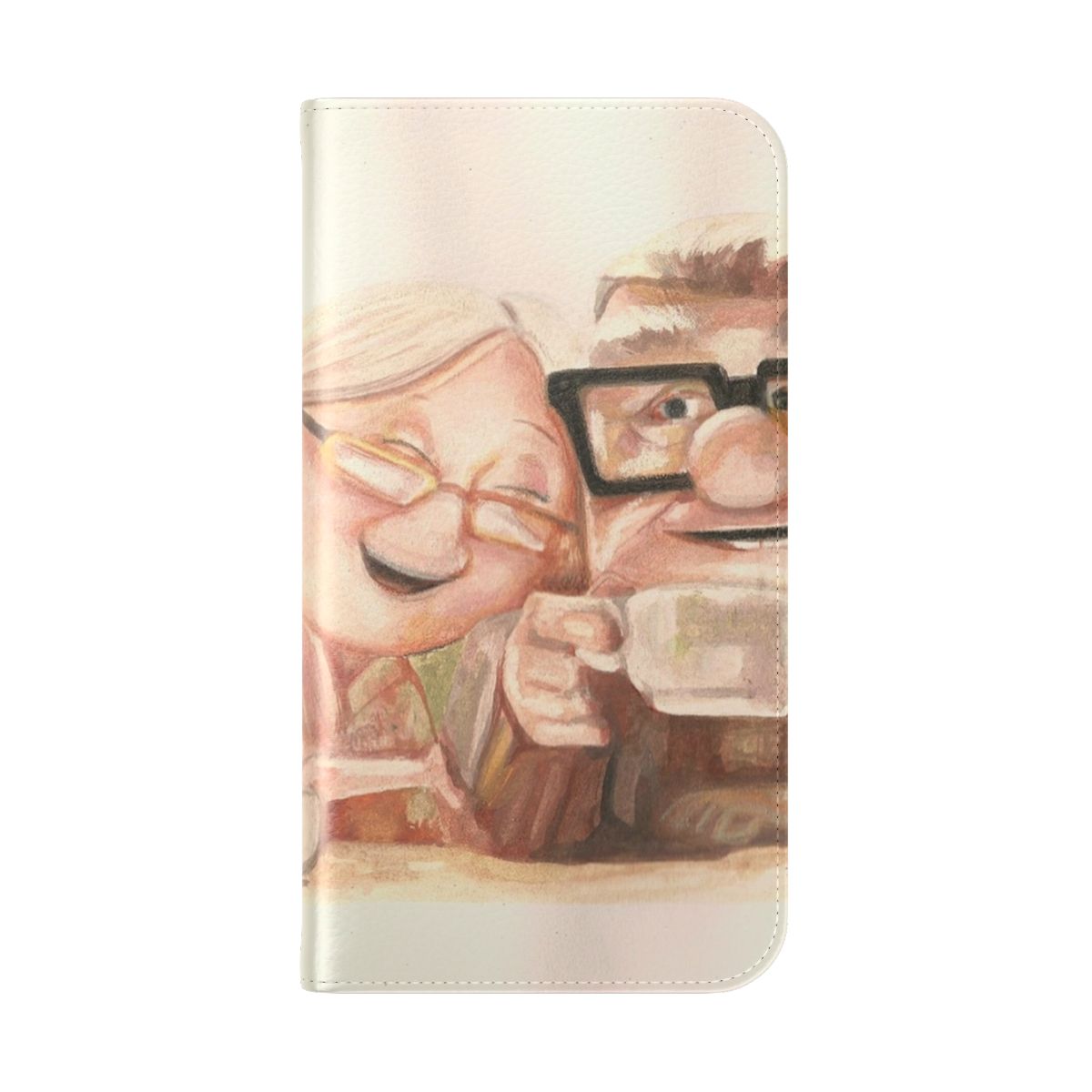 Colorful flip cover phone case featuring characters Carl and Ellie from the Disney Pixar animated movie Up. - Folded Back