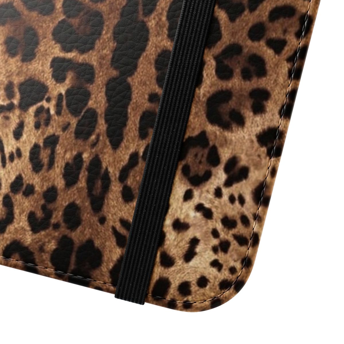 Realistic leopard print flip phone case for mobile devices - Close Up