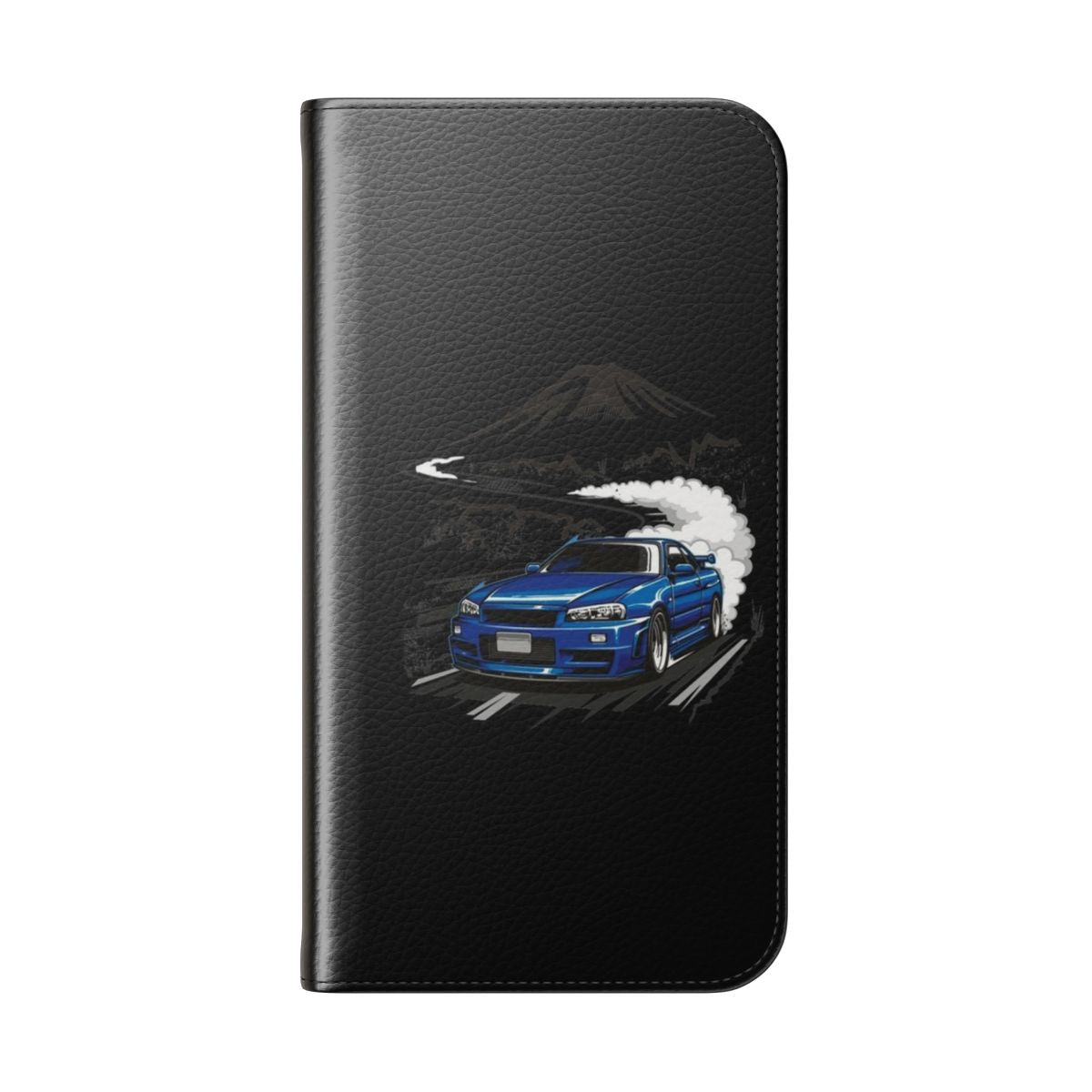 Blue Nissan Skyline R34 inspired flip cover phone case - Folded Back